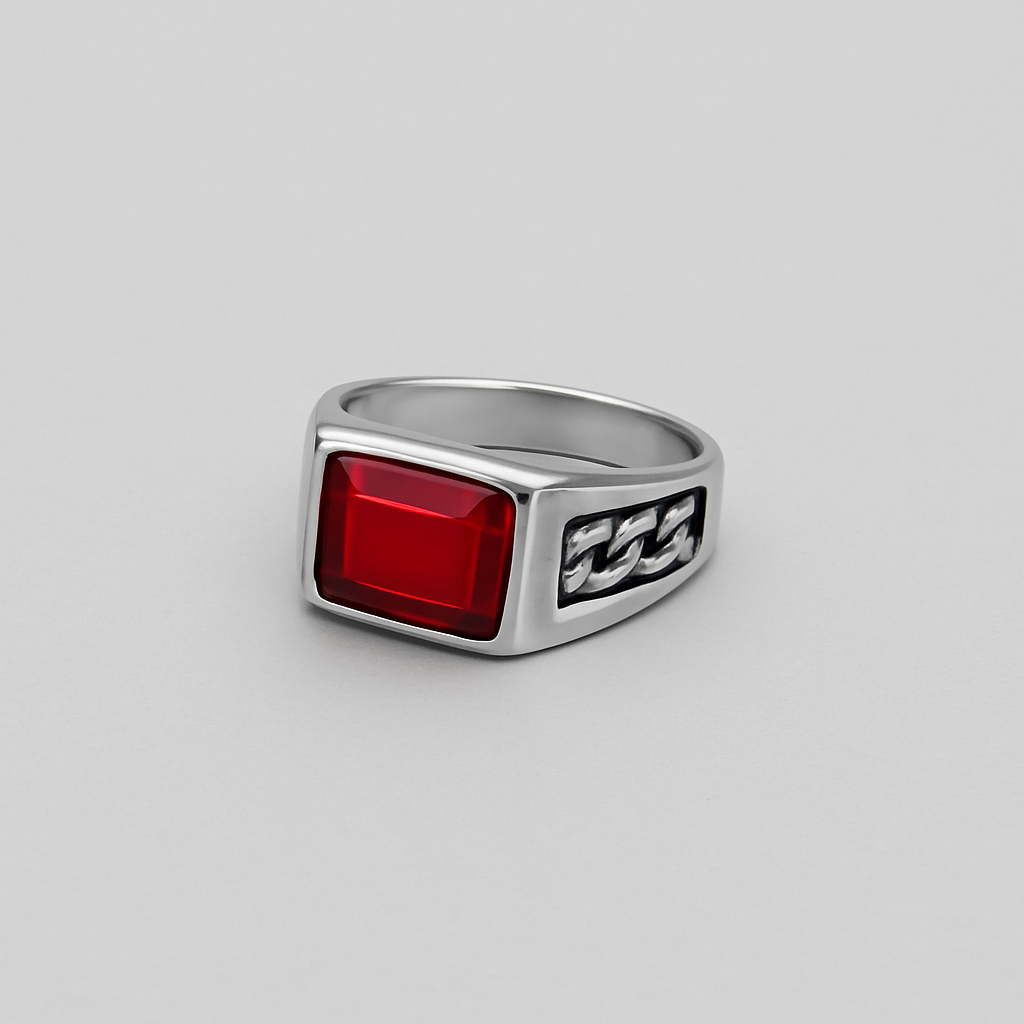 Red Stone Chain Ring
