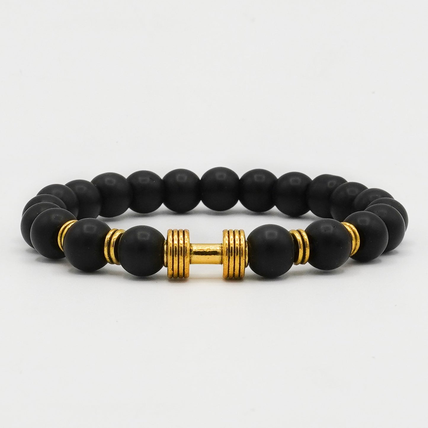 Matte Black Beaded Bracelet with Gold Bar Accent - Biraaj
