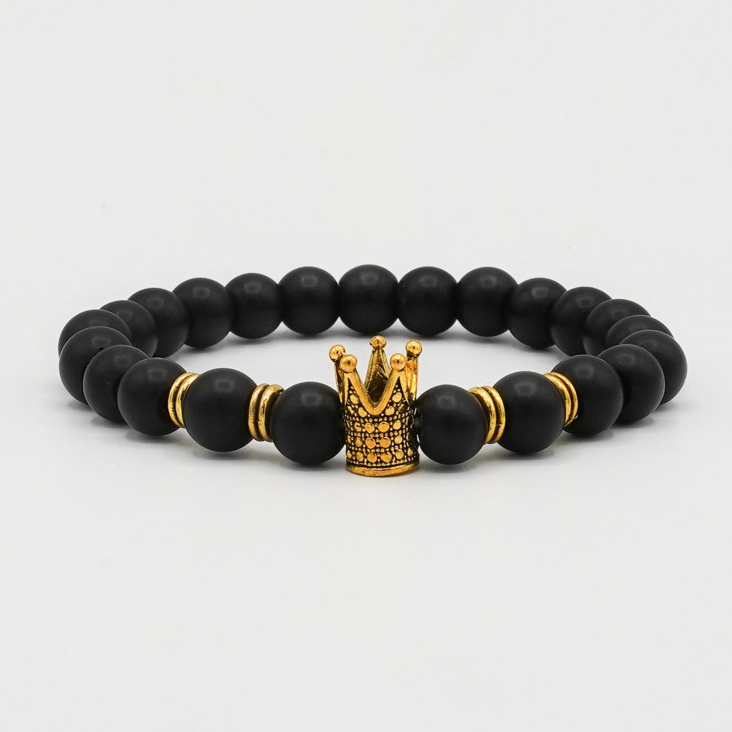 Black Bead Bracelet with Gold Crown - Biraaj