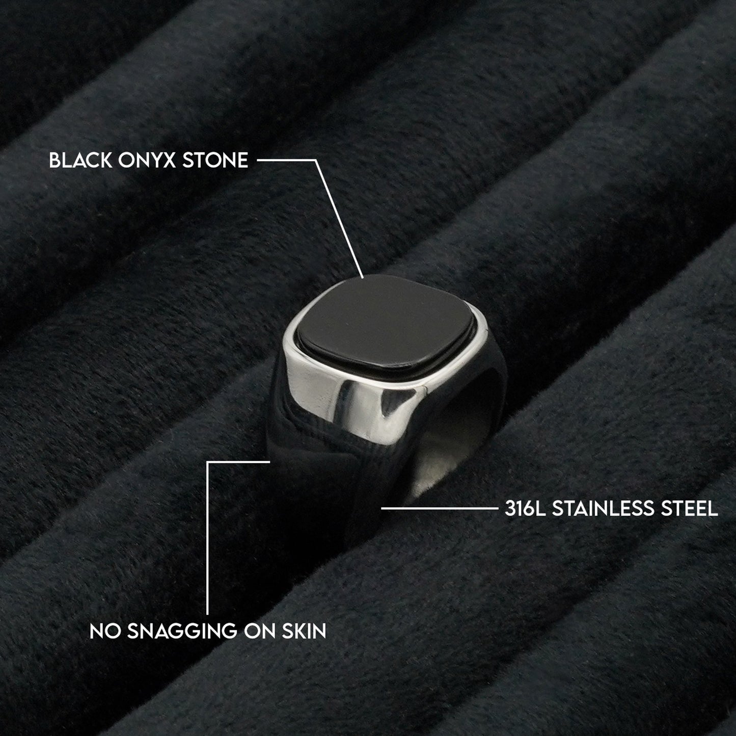 Black Onyx Signet Ring 16mm (Silver) - Biraaj