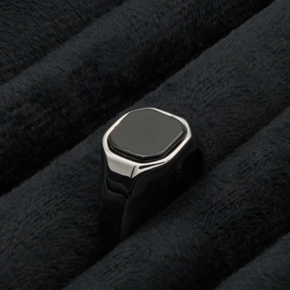 Black Onyx Signet Ring 13mm (Silver) - Biraaj
