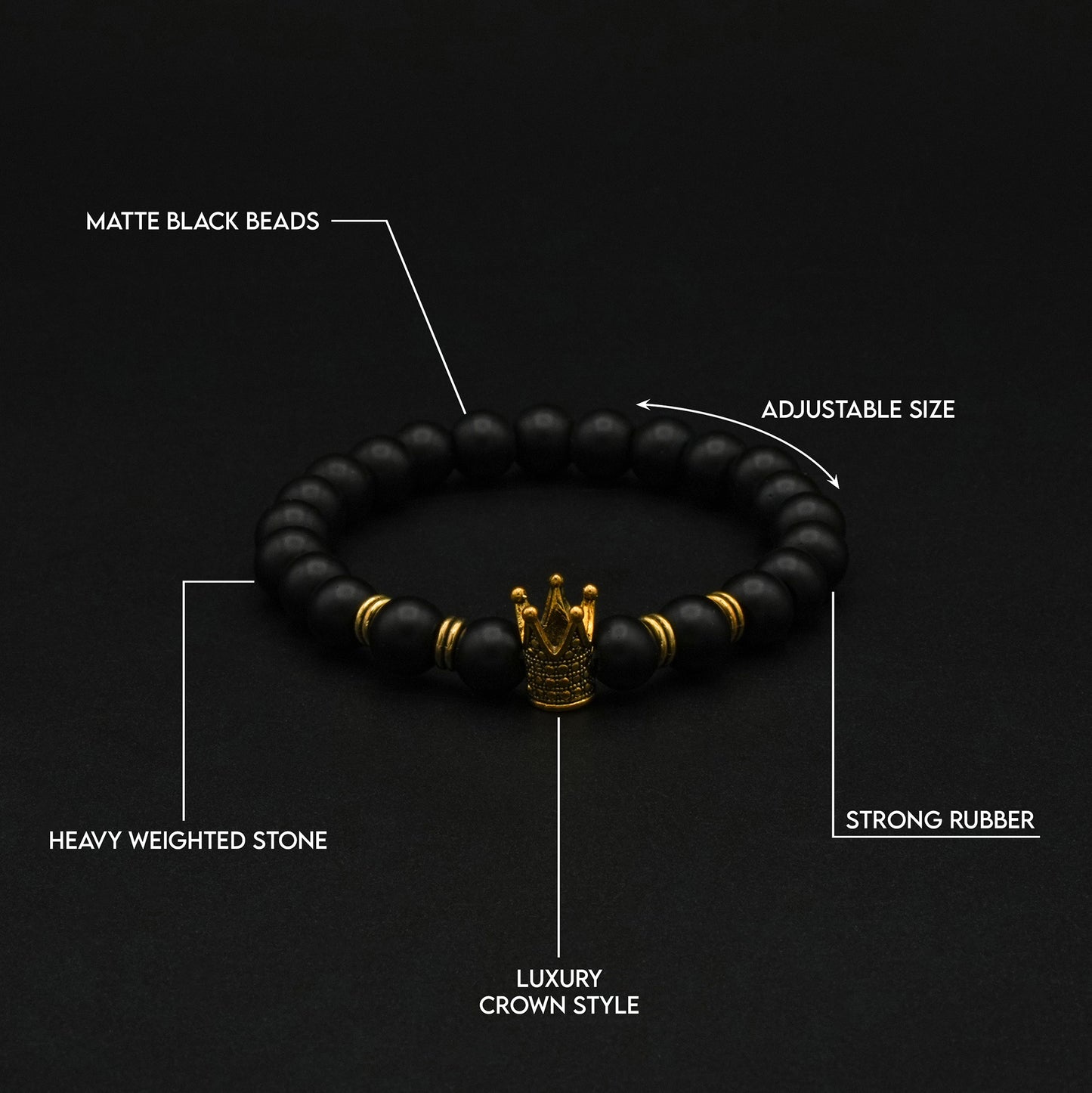 Black Bead Bracelet with Gold Crown - Biraaj