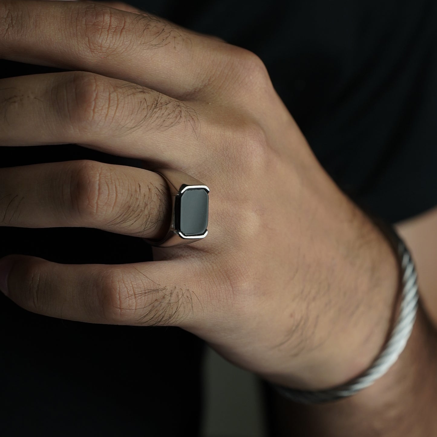 Black Onyx Signet Ring (Silver) - Biraaj