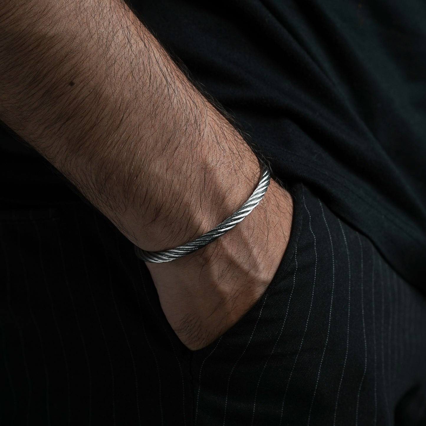 Twisted Cuff Bangle (Silver) - Biraaj