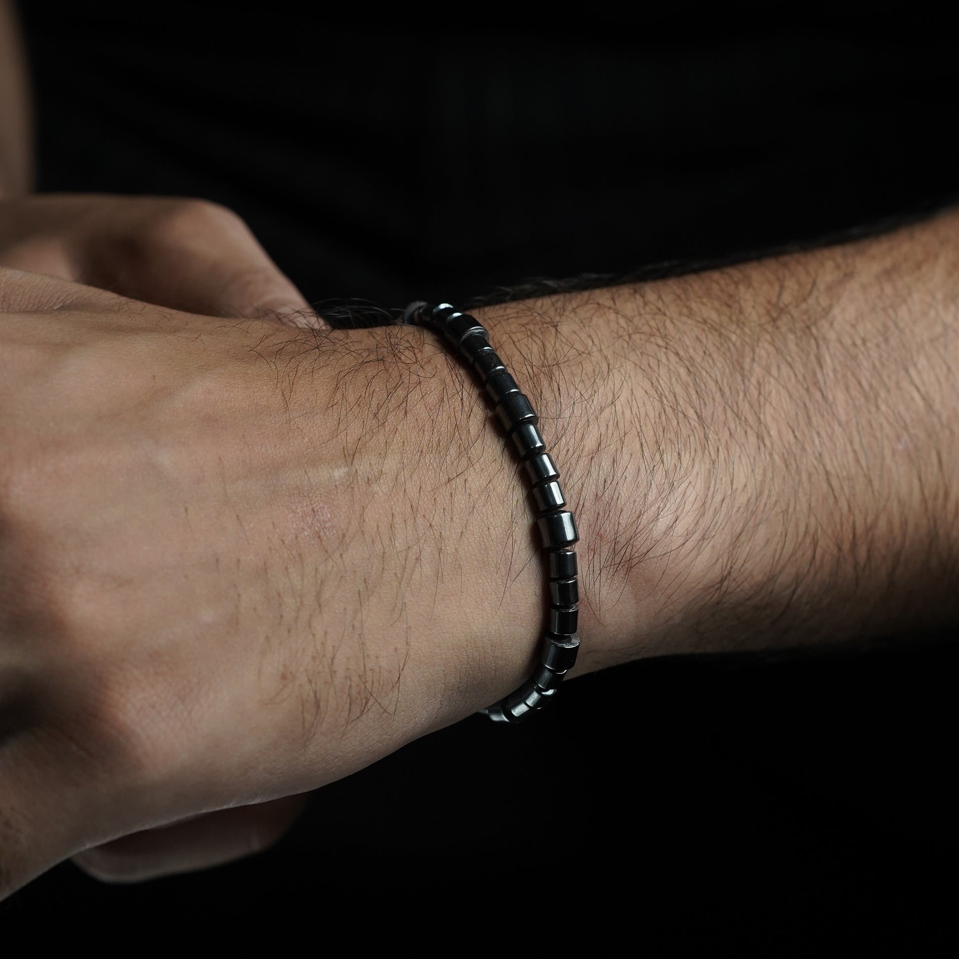 Glossy Black Cylinder Bead Bracelet - Biraaj