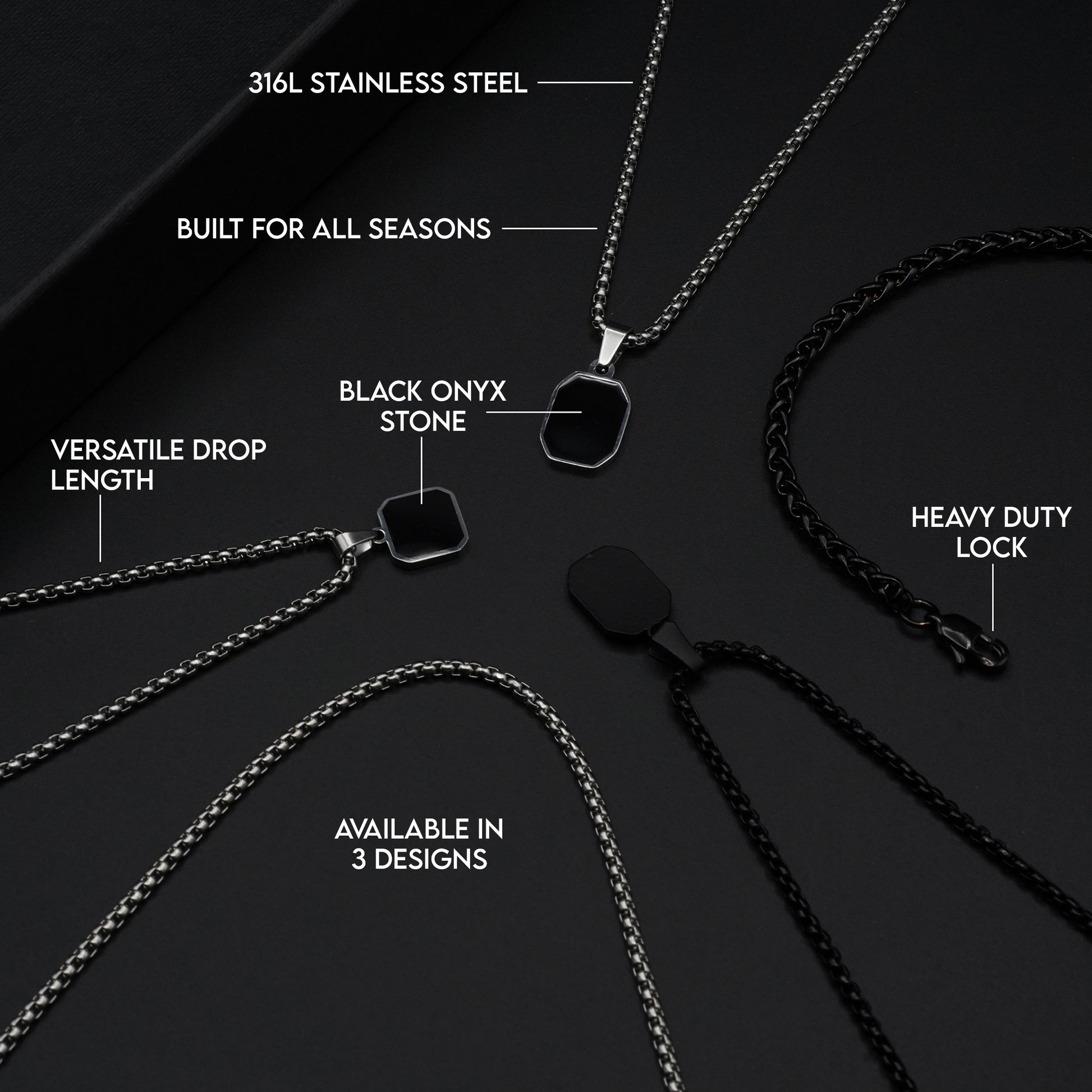 Black Square Onyx Pendant - Biraaj