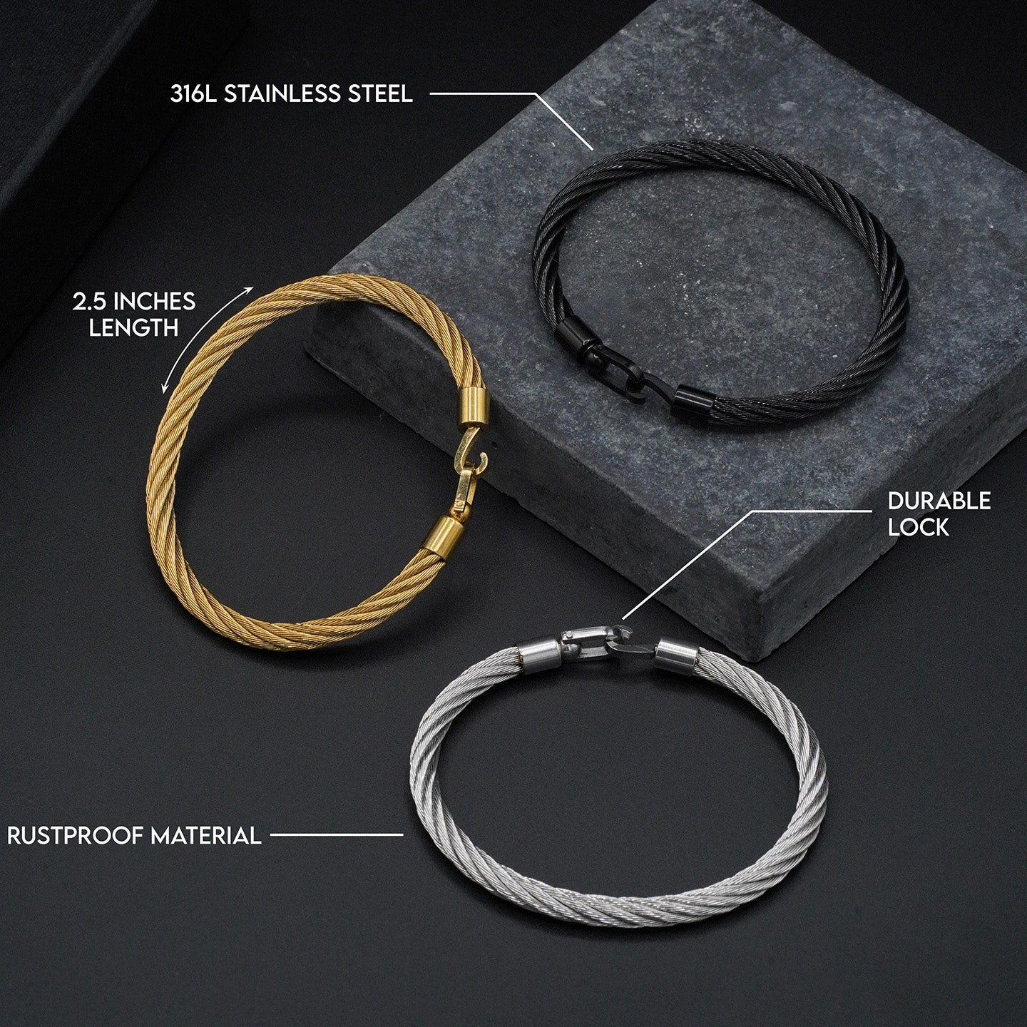 Twisted Cuff Bangle (Black) - Biraaj