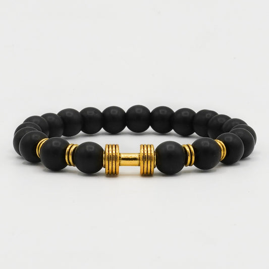 Matte Black Beaded Bracelet with Gold Bar Accent - Biraaj
