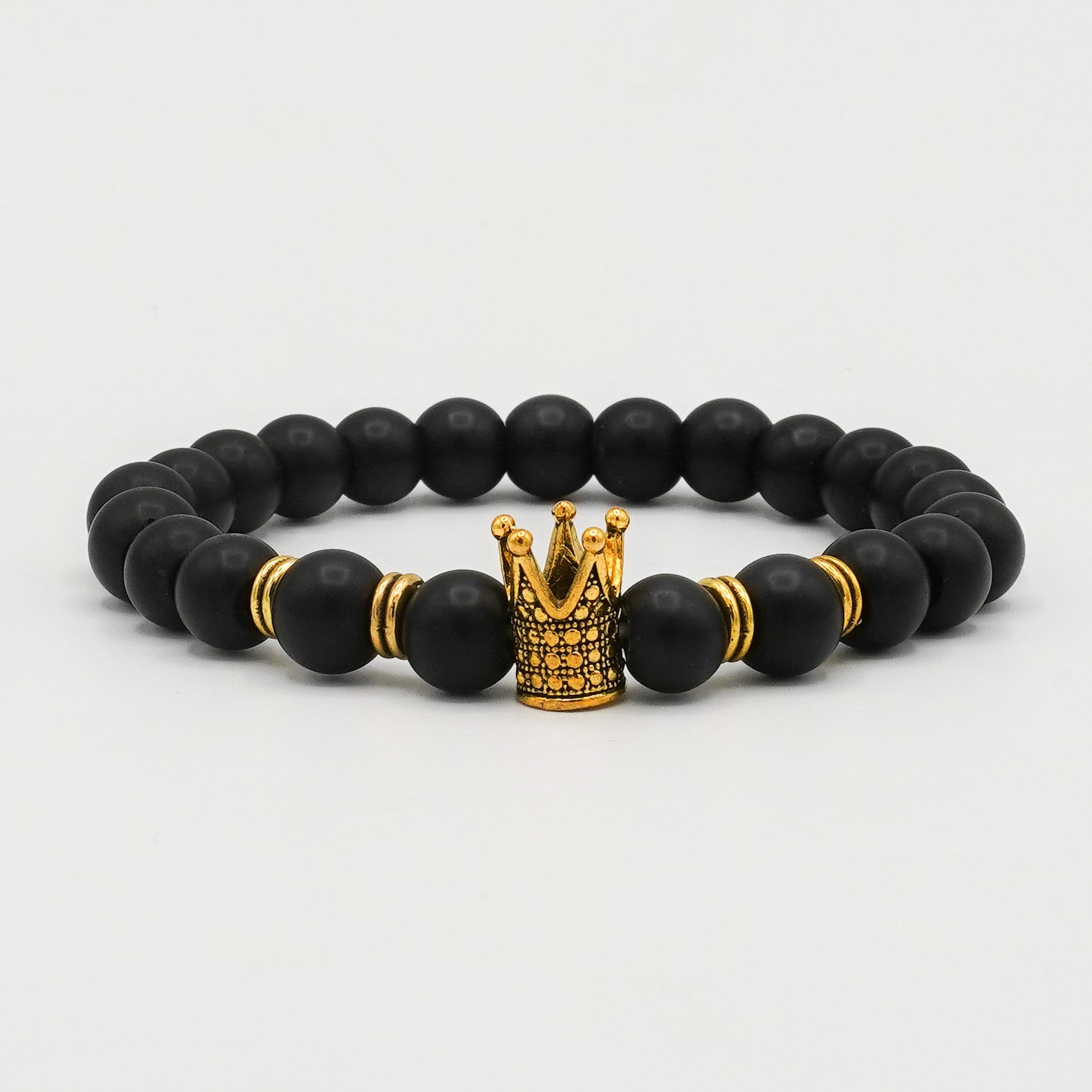 Black Bead Bracelet with Gold Crown - Biraaj