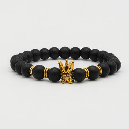 Black Bead Bracelet with Gold Crown - Biraaj