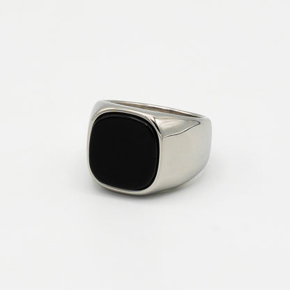 Black Onyx Signet Ring 16mm (Silver) - Biraaj