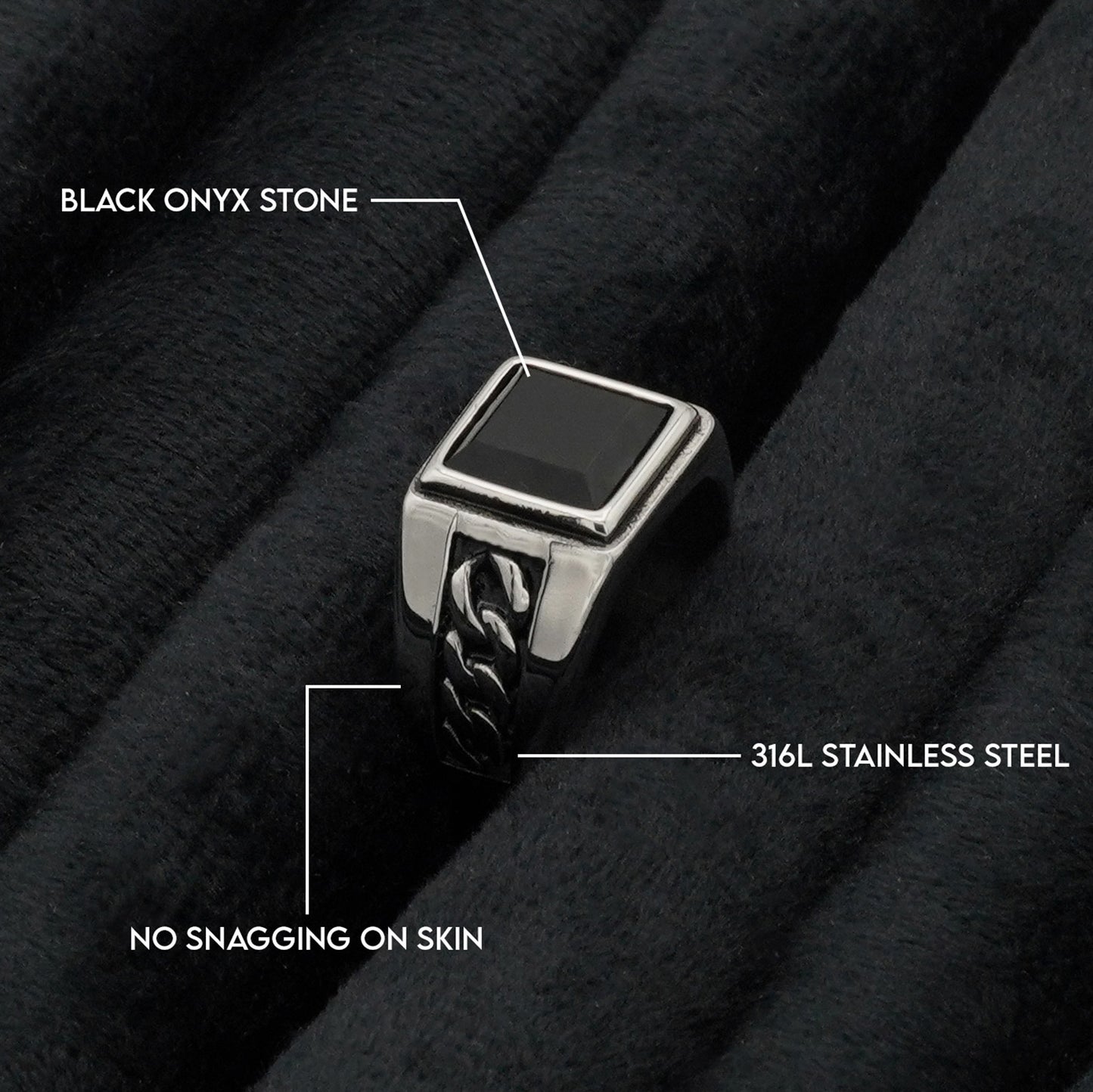 Black Stone Chain Ring - Biraaj