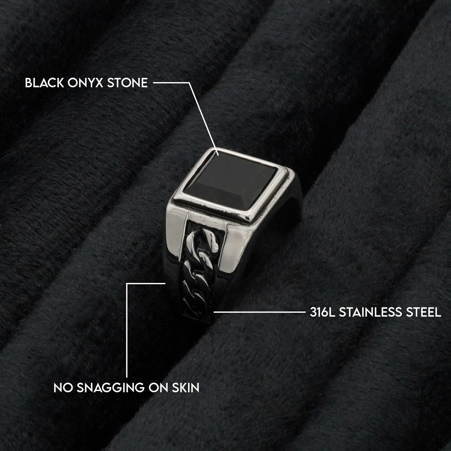 Black Stone Chain Ring - Biraaj