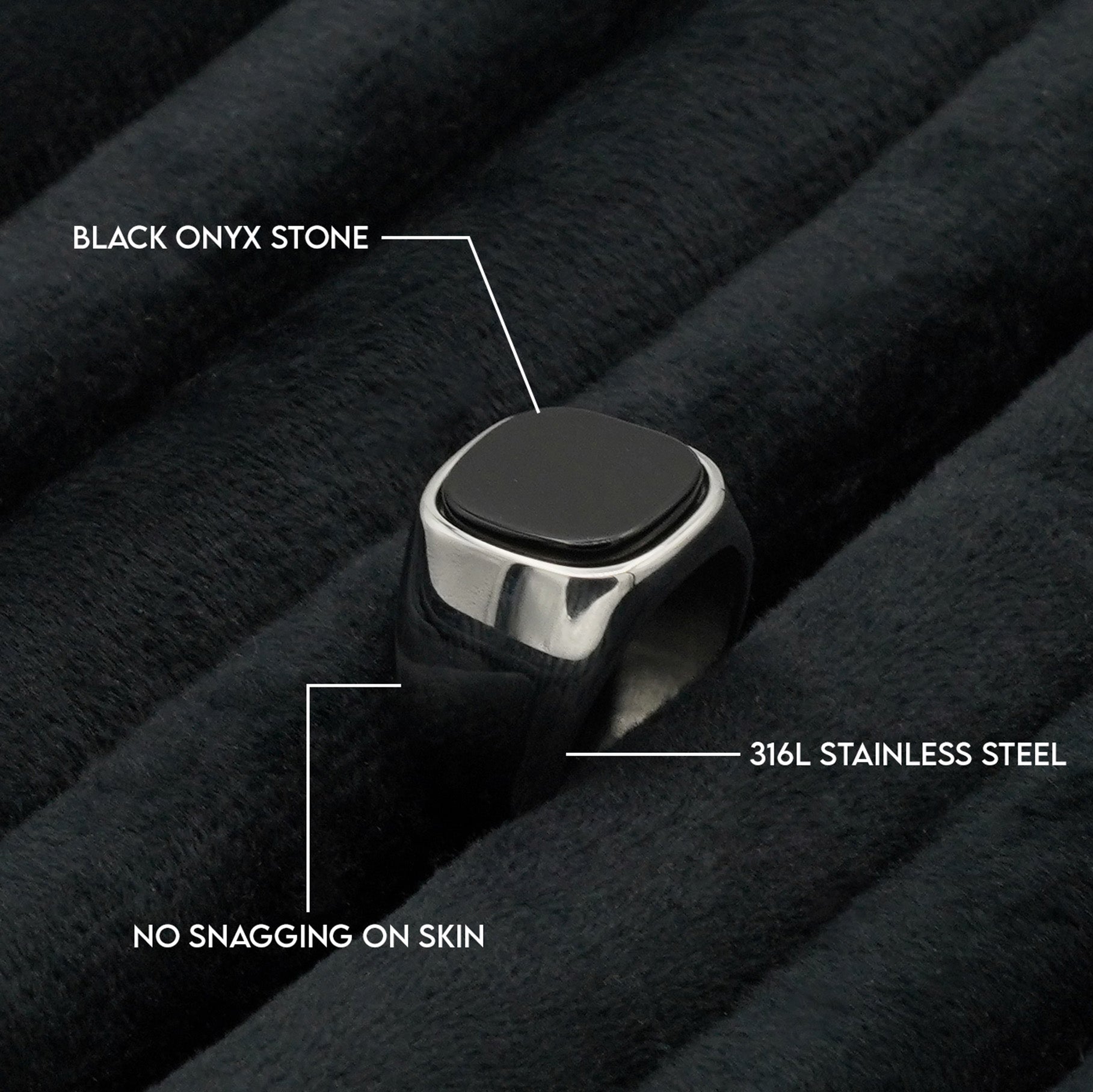 Black Onyx Signet Ring 16mm (Silver) - Biraaj