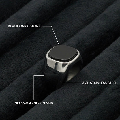 Black Onyx Signet Ring 16mm (Silver) - Biraaj