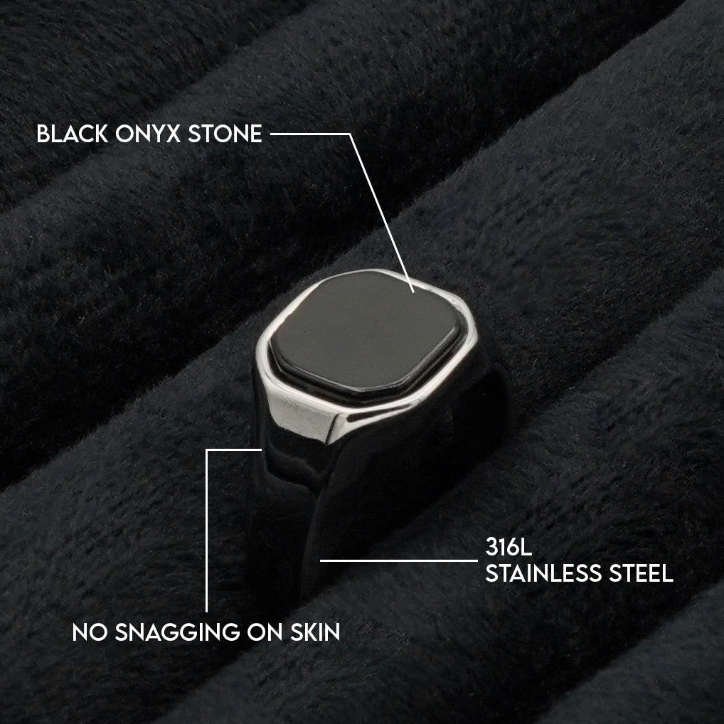 Black Onyx Signet Ring 13mm (Silver) - Biraaj