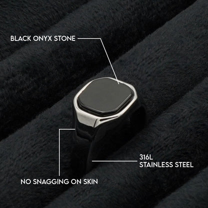 Black Onyx Signet Ring 13mm (Silver) - Biraaj