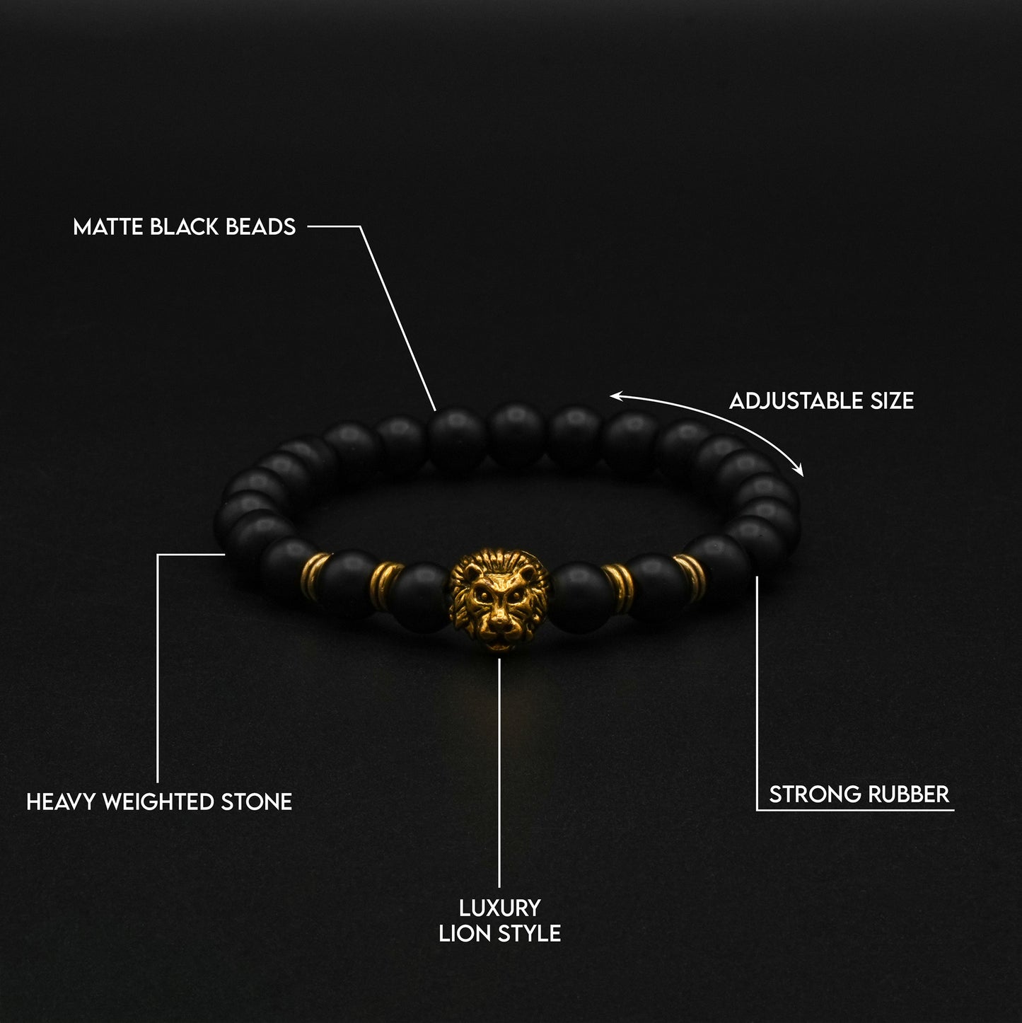 Black Bead Bracelet with Gold Lion - Biraaj
