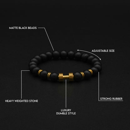 Matte Black Beaded Bracelet with Gold Bar Accent - Biraaj