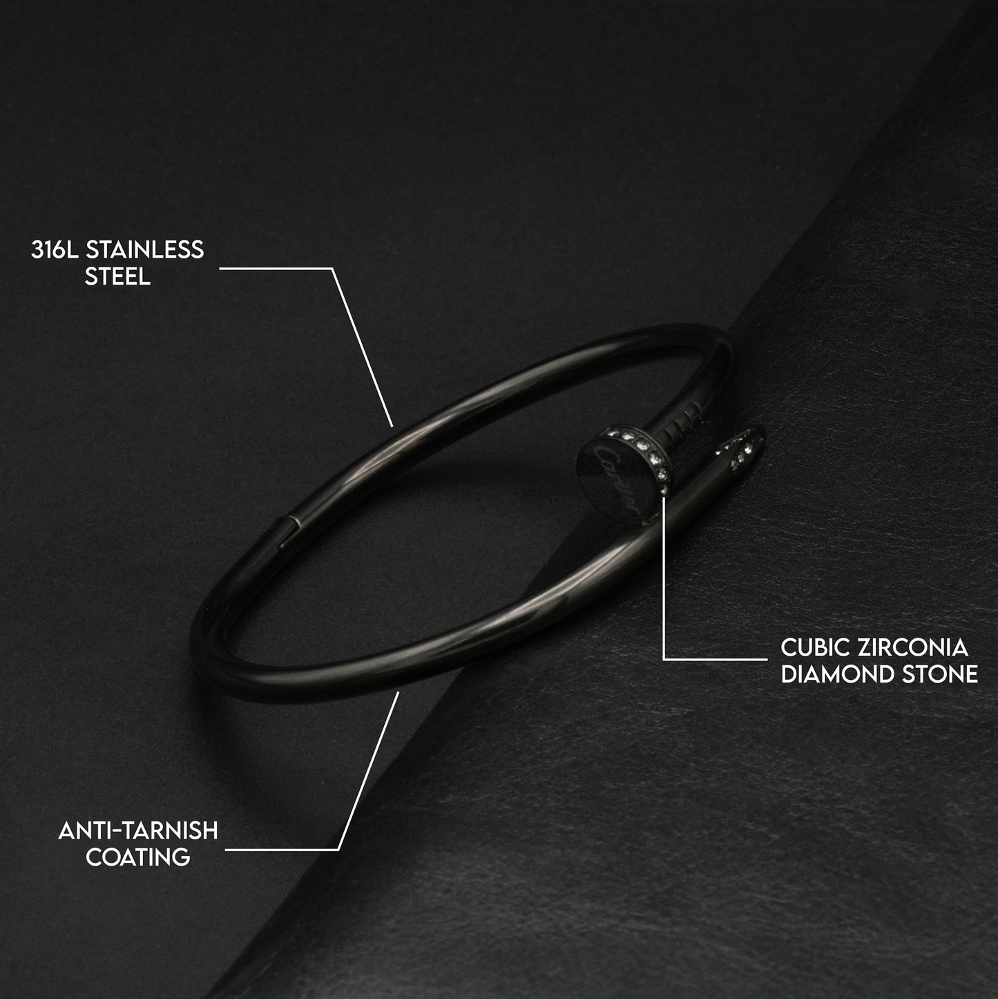 Nail Armlet Bangle (Black) - Biraaj