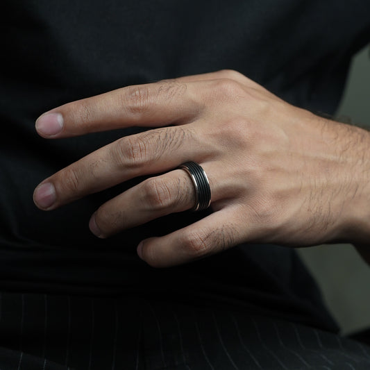 Dual-Tone Grooved Band Ring