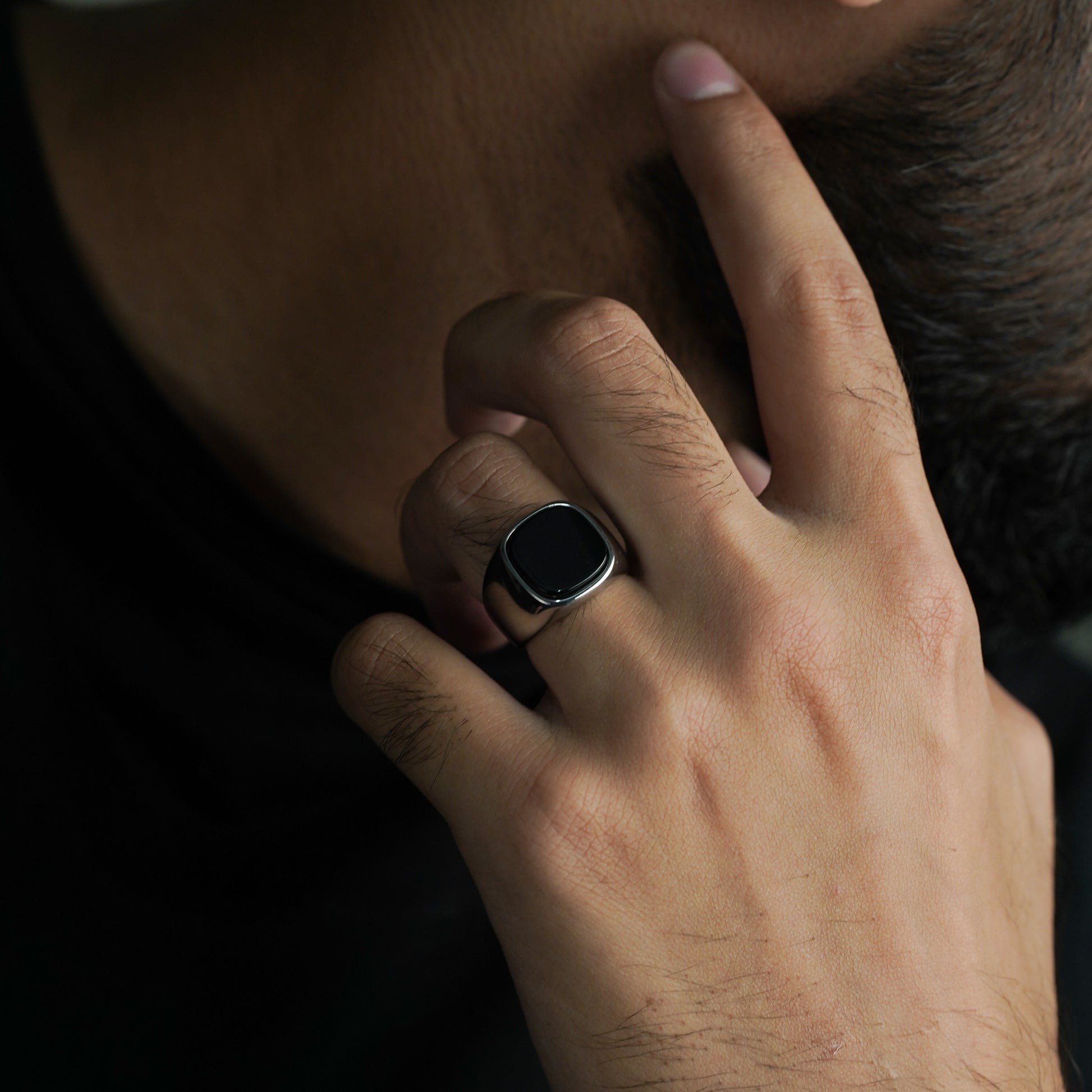 Black Onyx Signet Ring 16mm (Silver) - Biraaj