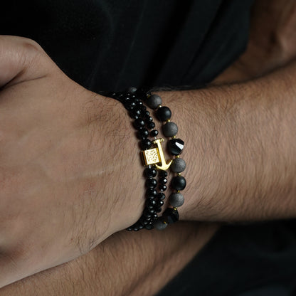Matte Black & Grey Beaded Bracelet Bundle - Biraaj