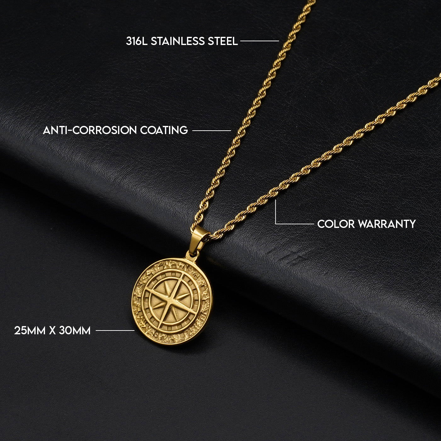Compass Pendant (Gold) - Biraaj