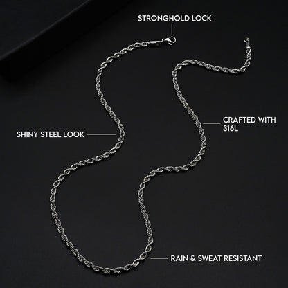 Rope Chain 4mm (Silver) - Biraaj
