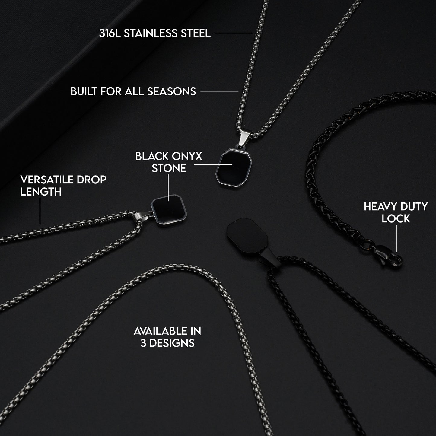 Black Square Onyx Pendant - Biraaj