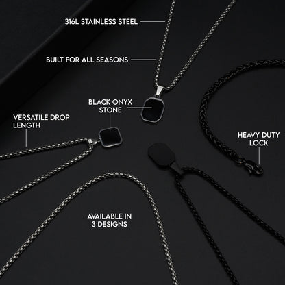 Black Square Onyx Pendant - Biraaj