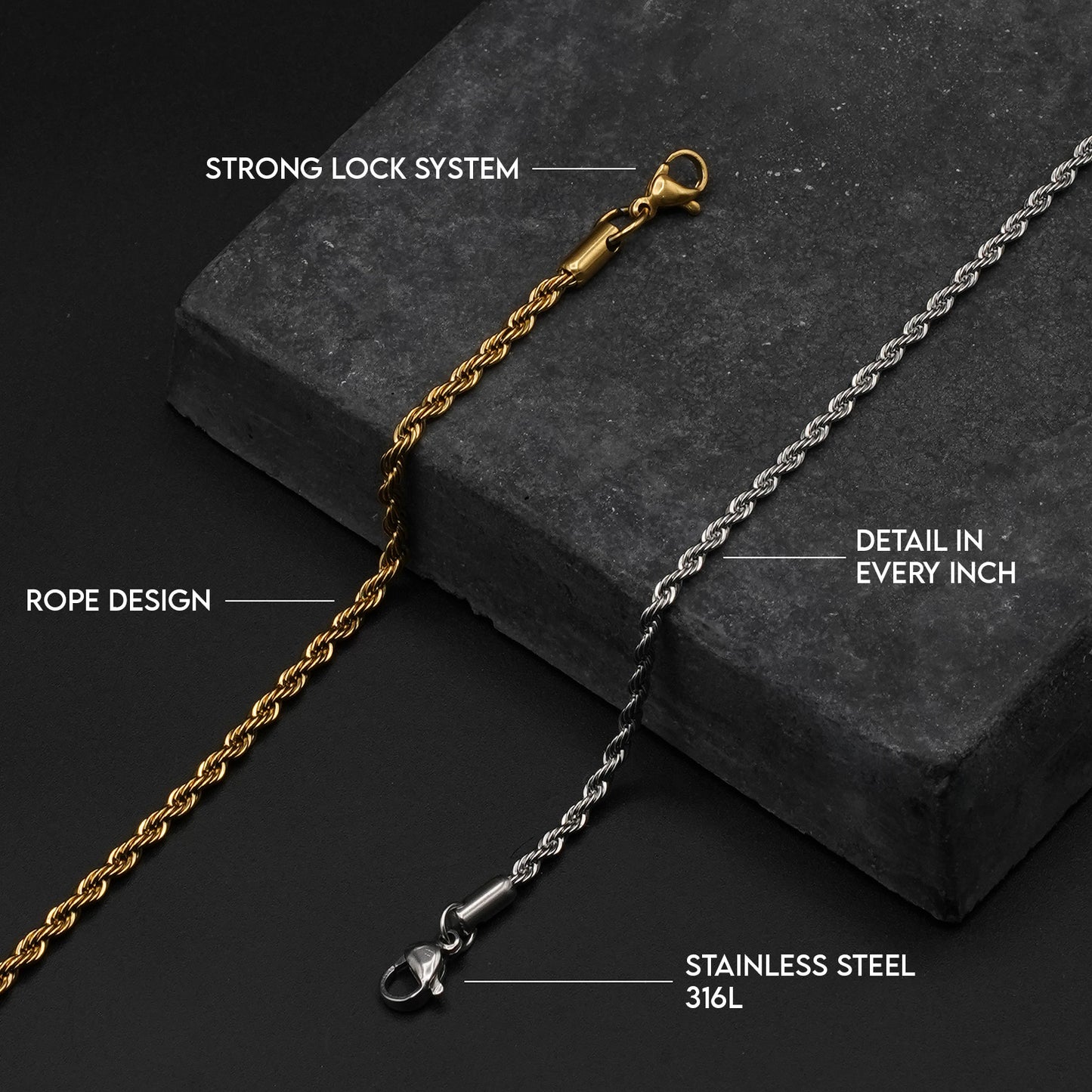 Rope Chain 3mm (Gold) - Biraaj