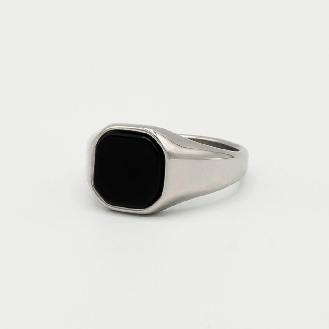 Black Onyx Signet Ring 13mm (Silver) - Biraaj