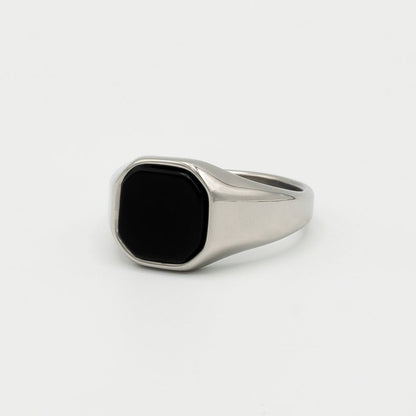 Black Onyx Signet Ring 13mm (Silver) - Biraaj